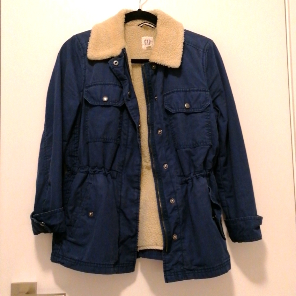 Gap Women Blue Fleeced Utility Jacket